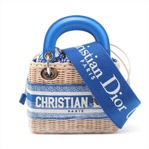 Christian Dior Oblique wicker Rattan x leather x canvas 2 Way Handbag blue x bei
